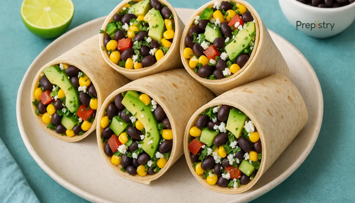 Chili Lime Black Bean and Corn Salad Wraps Chili Lime Black Bean and Corn Salad Wraps on a ceramic plate with fresh lime on the side