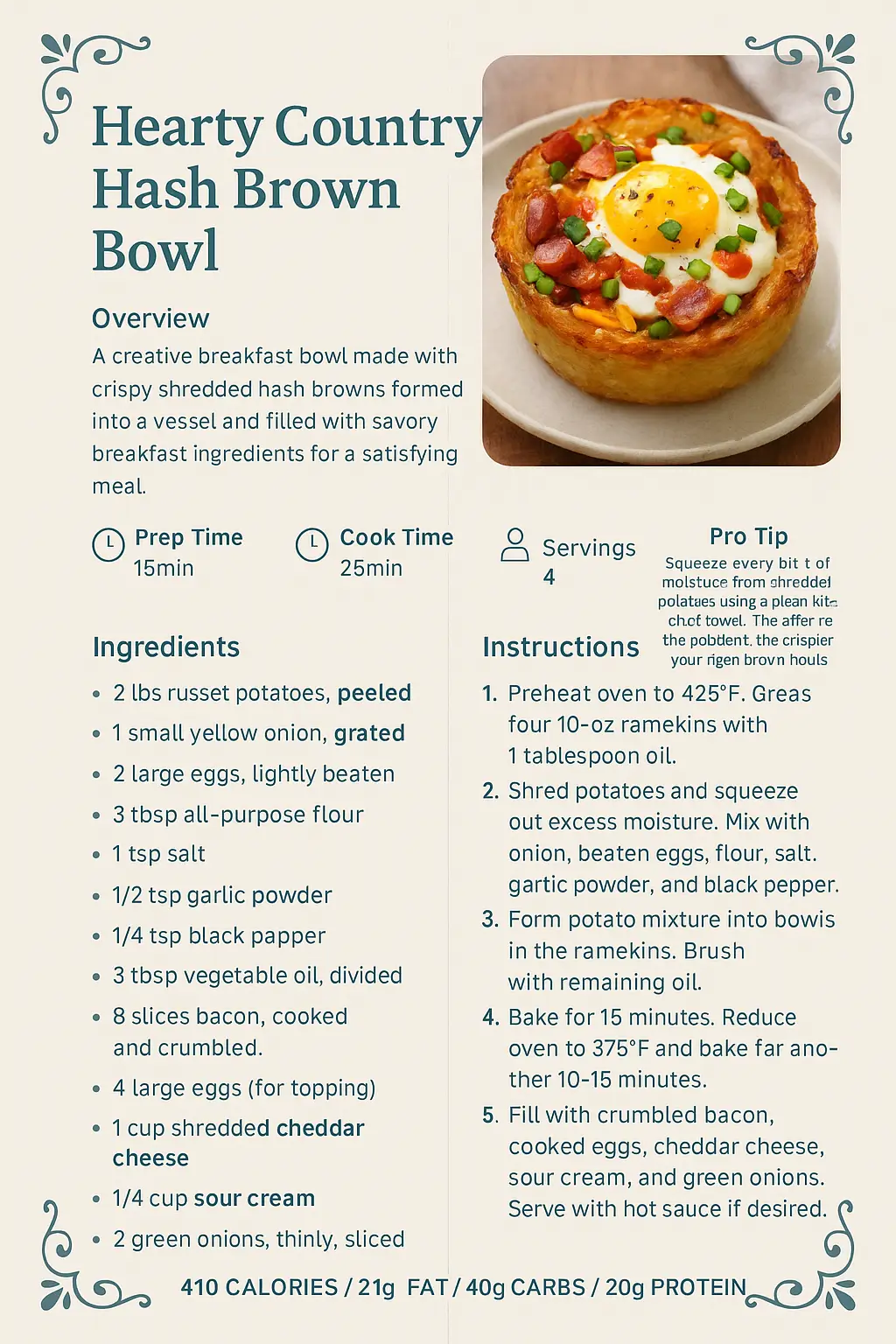 Hearty Country Hash Brown Bowl 2 Recipe card for Hearty Country Hash Brown Bowl with a photo of the finished dish