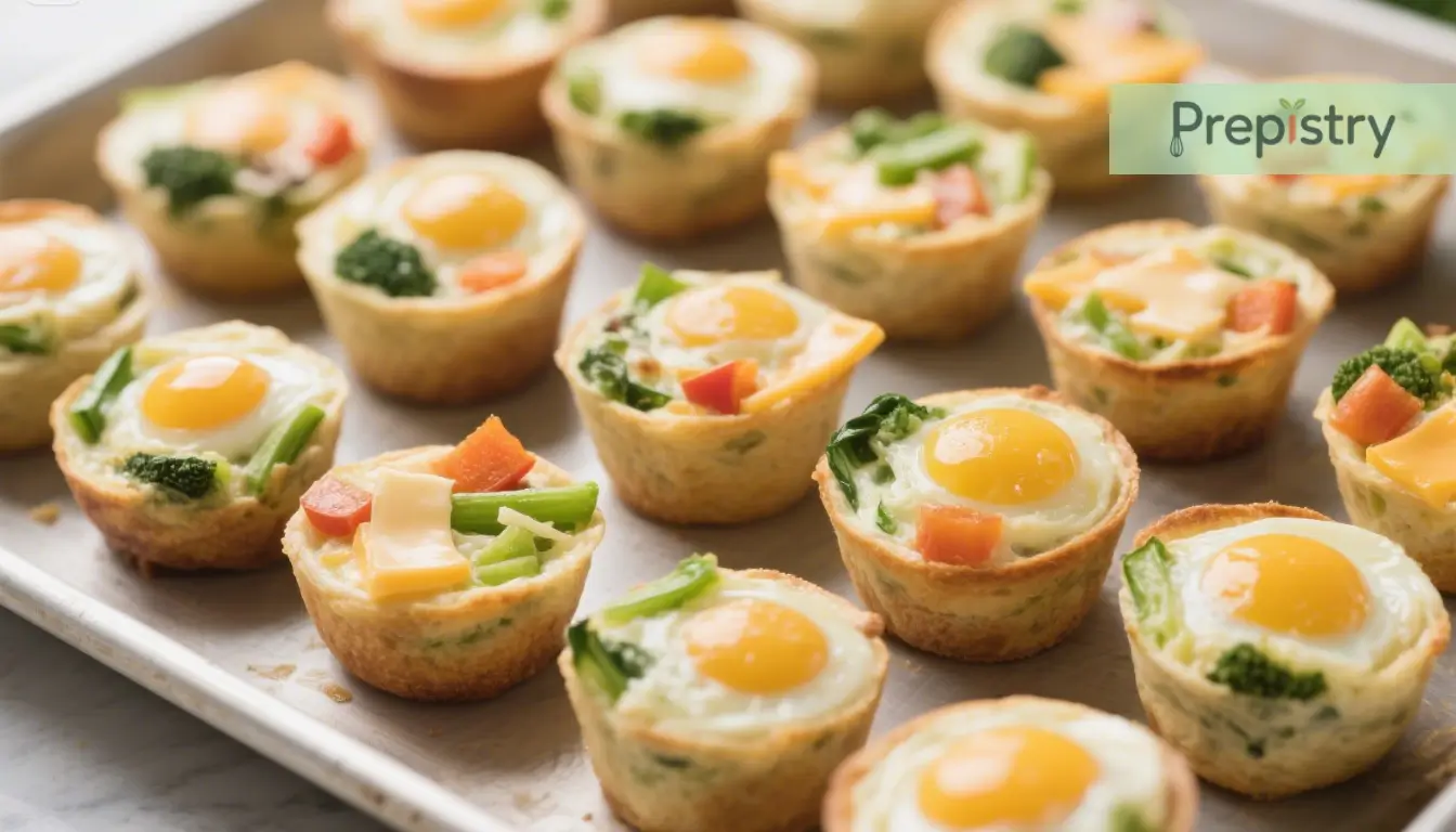Crunchy Veggie-Packed Breakfast Frittata Cups A tray of veggie-packed breakfast frittata cups with eggs, broccoli, and cheese.