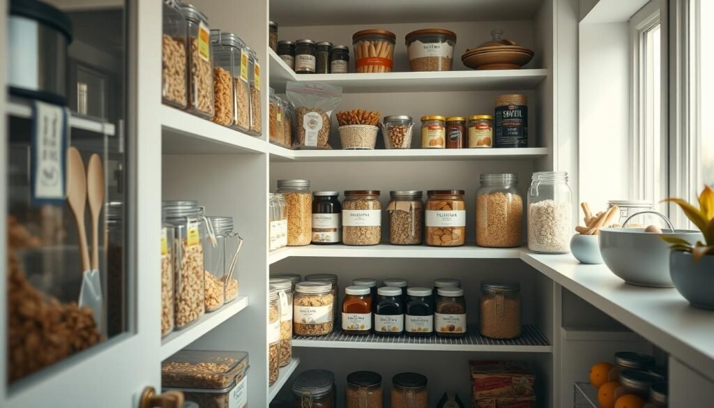 Image of a well-organized pantry with breakfast staples
