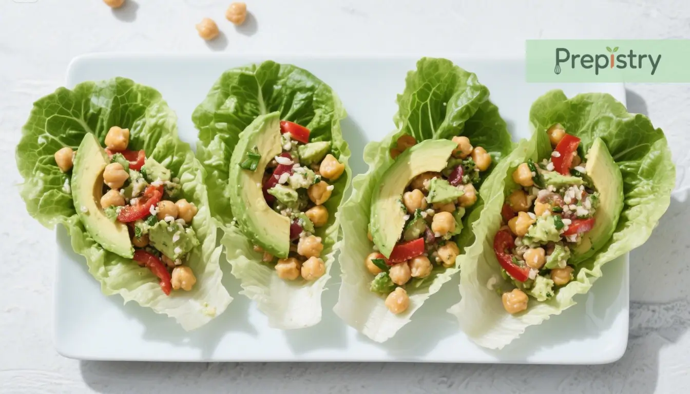 Mediterranean Chickpea & Avocado Lettuce Wraps Mediterranean chickpea and avocado lettuce wraps filled with fresh veggies, herbs, and chickpeas.