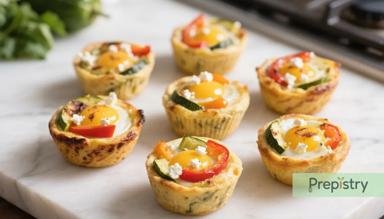 Mediterranean Egg Muffins with Roasted Vegetables Savory egg muffins filled with roasted zucchini, peppers, and a cheesy topping.