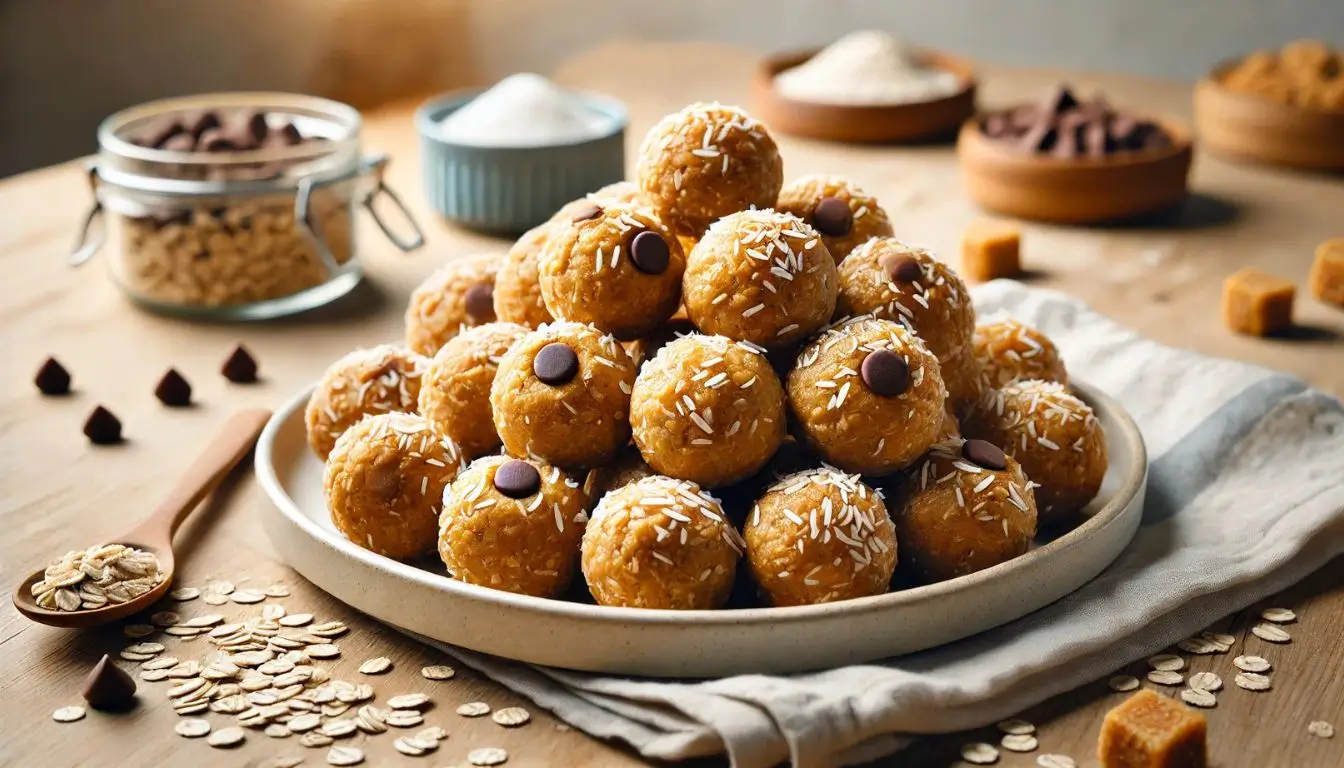 No-Bake Peanut Butter Energy Bites No-bake peanut butter energy bites with coconut and chocolate chips.
