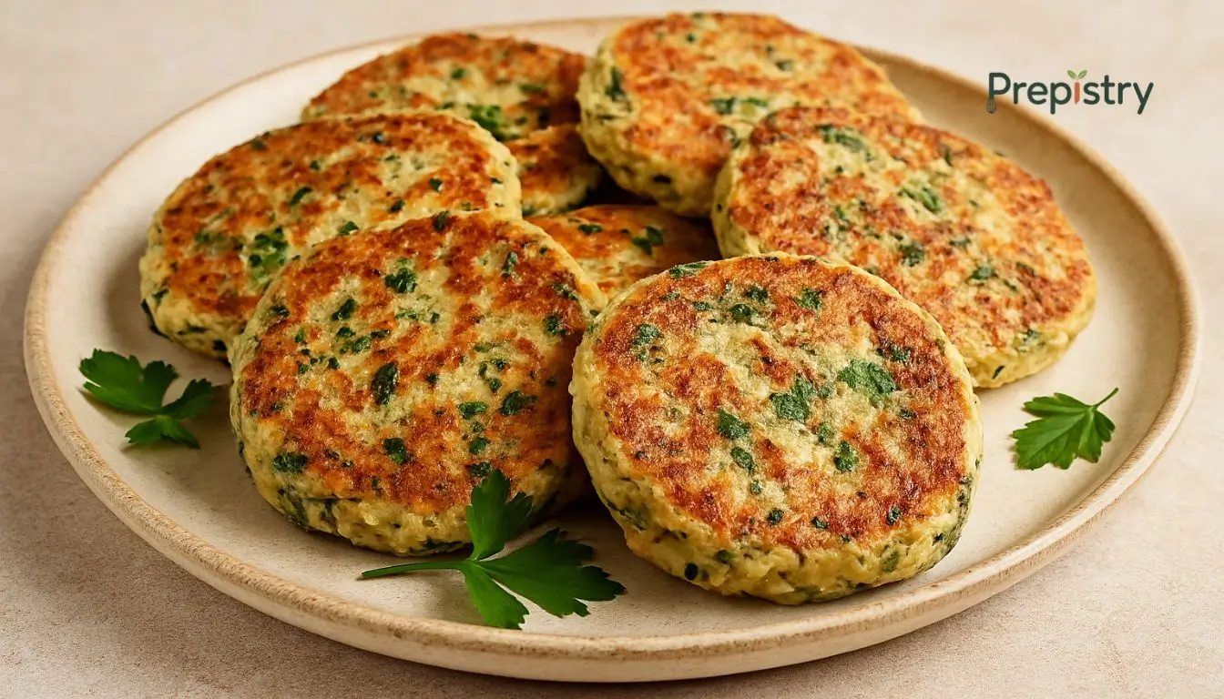 Savory Cottage Cheese & Herb Oat Cakes Golden oat cakes with fresh herbs on a ceramic plate beside a sprig of parsley