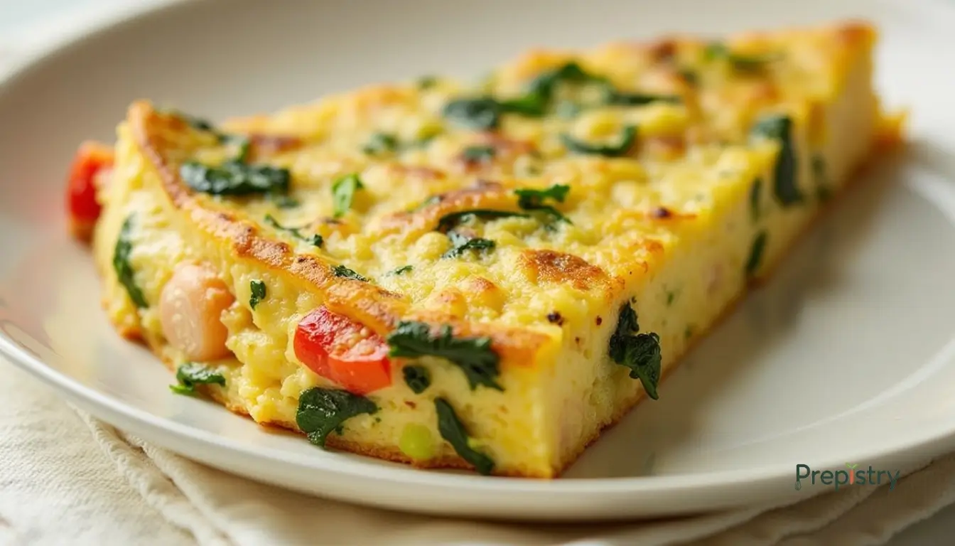 Seasonal veggie frittata with spinach, peppers, and a golden crust