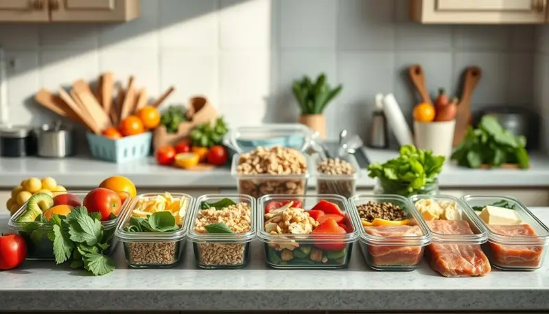 A neatly organized kitchen counter showcases an assortment of wholesome meal components: fresh produce, whole grains, lean proteins, and heart-healthy fats. Soft, natural lighting illuminates the scene, highlighting the vibrant colors and textures. On the countertop, a series of meticulously prepared meal containers demonstrate various evidence-based strategies, such as balanced macronutrient ratios, appropriate portion sizes, and thoughtful ingredient combinations. The overall atmosphere conveys a sense of culinary expertise and a commitment to nutritious, satisfying meals.