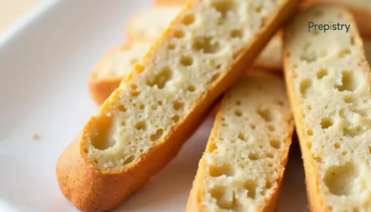 Close-up of crispy vanilla bean biscotti slices