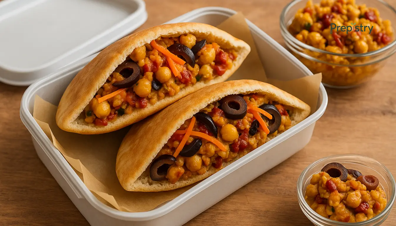 Spicy Sun-Dried Tomato & Chickpea Pita Packets Golden pita pockets filled with spicy chickpeas, olives, and sun-dried tomatoes