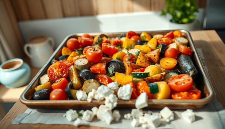 sheet pan dinner prep mediterranean vegetables