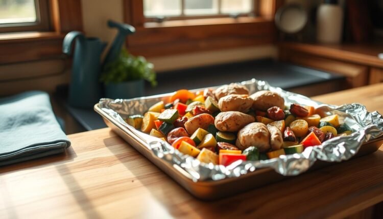 sheet pan dinner prep quick cleanup