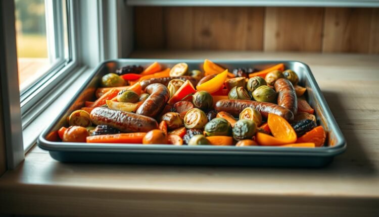 sheet pan dinner prep sausage