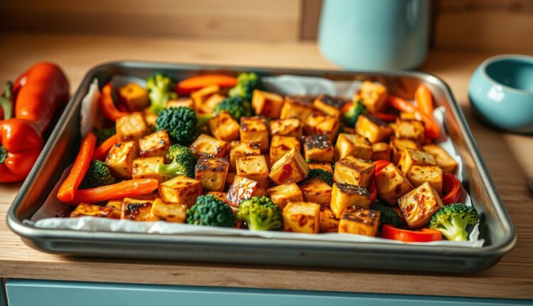 sheet pan dinner prep tofu