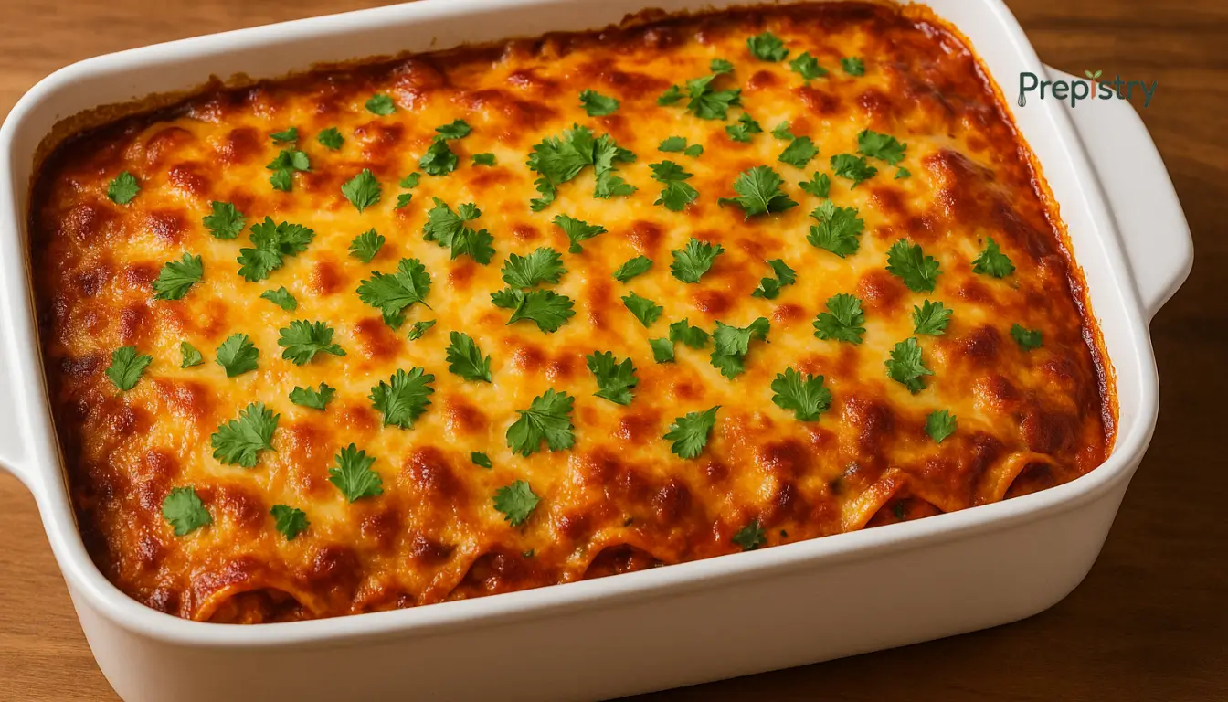 Creamy Chipotle Chicken Enchilada Bake Golden-baked chipotle chicken enchiladas topped with melted cheese and fresh cilantro