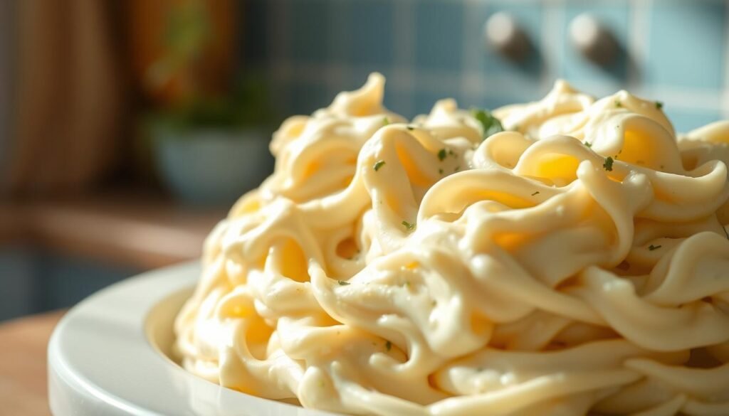a creamy, luscious cheese filling for homemade lasagna, nestled in a cozy, minimal kitchen with warm wooden textures and light blue accents. The filling is a velvety blend of ricotta, parmesan, and mozzarella cheeses, seasoned with fragrant herbs and a touch of garlic. The composition highlights the soft, billowy texture of the filling, inviting the viewer to imagine its rich, decadent flavor. Soft, natural lighting bathes the scene, creating a welcoming and appetizing atmosphere. The image conveys the care and attention to detail that goes into crafting a delicious cheese filling for a comforting family lasagna.